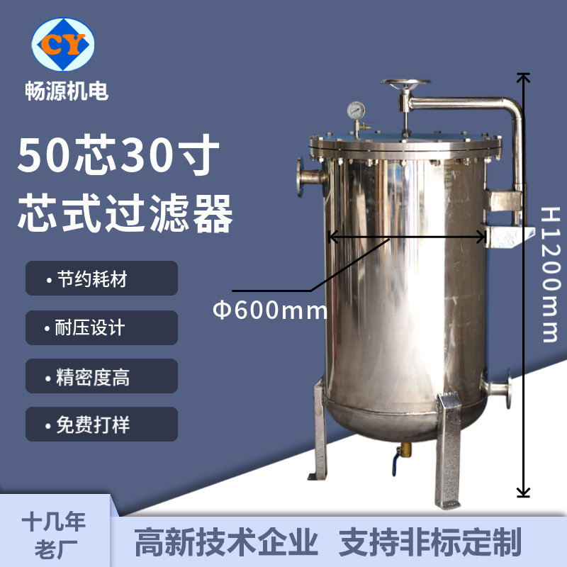 暢源機(jī)電50芯30寸保安芯式過濾器高壓不銹鋼水過濾廠家非標(biāo)定制