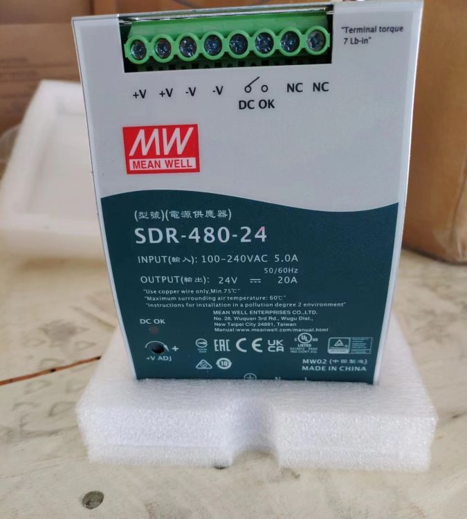 mw明緯開光電源SDR-480-24100-240VAC5.0A24V