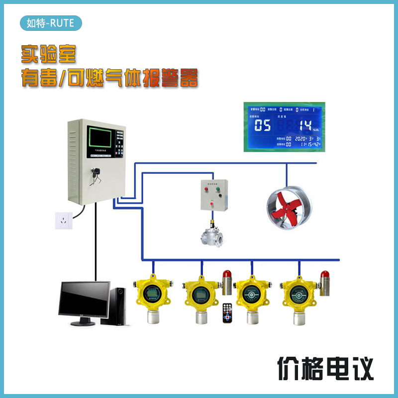 實驗室氣路泄漏報警器檢測器氧氣氫氣乙炔煤氣濃度探頭如特RUTE