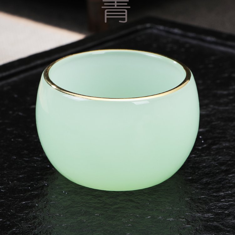 定制金鑲琉璃玉茶杯汝青玉瓷個(gè)人主人杯單杯功夫茶盞茶碗