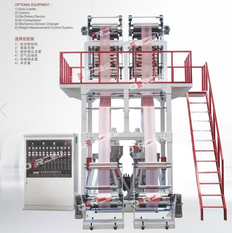 德企DERZ出品ABA三層共擠雙機(jī)頭吹膜機(jī)500*2氮化鋼低耗電