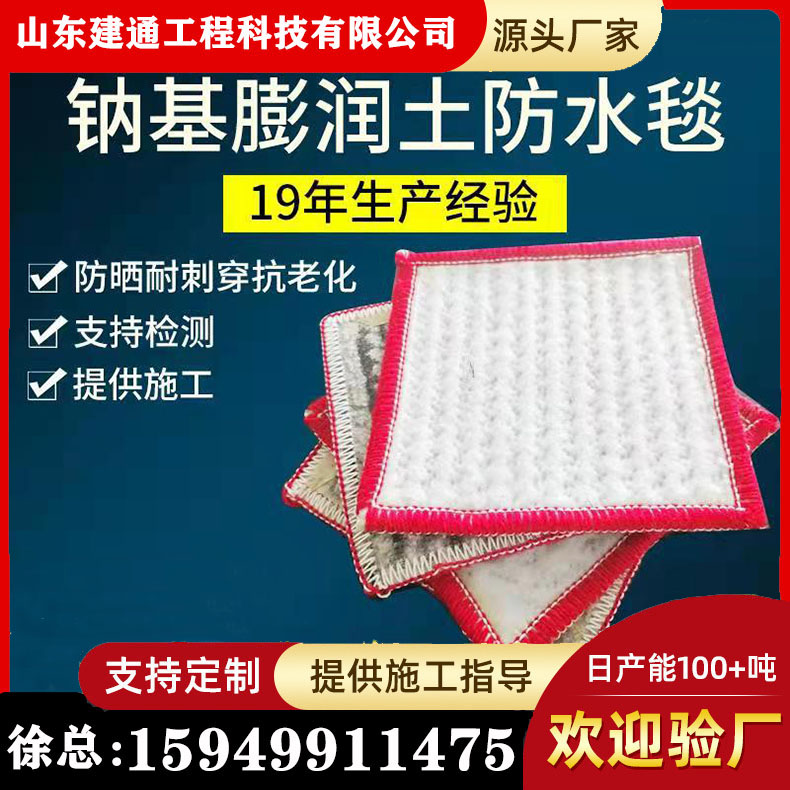 垃圾填埋場天然納基膨潤土防水毯GCL覆膜防水墊建通定制