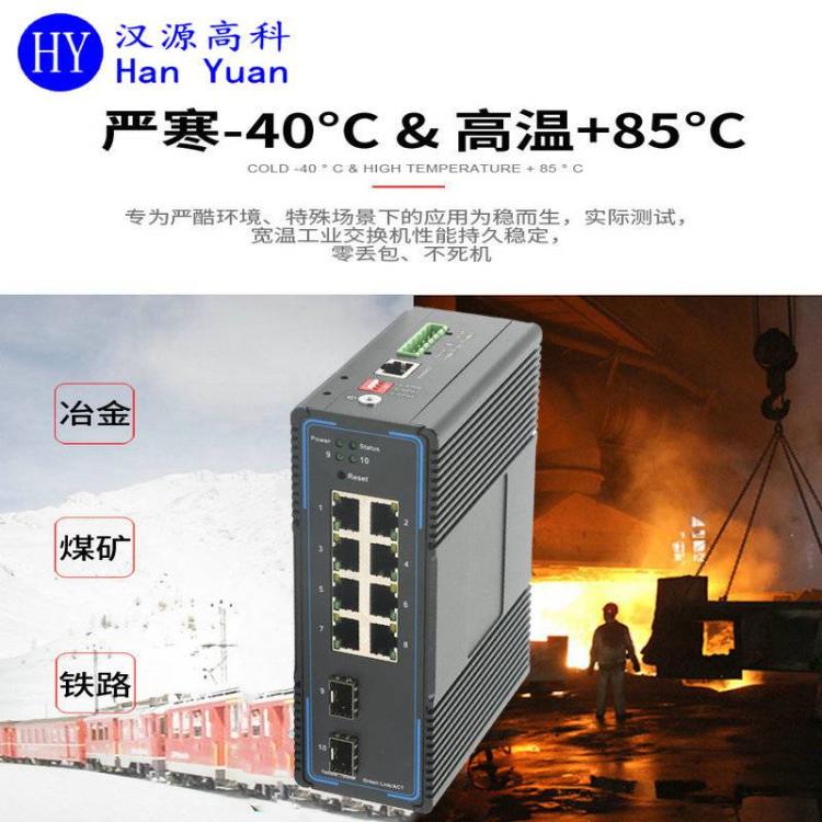 漢源高科DIN卡軌式千兆2光8電10口工業(yè)級(jí)交換機(jī)寬溫IP40防護(hù)等級(jí)