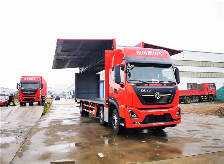 東風(fēng)天龍KL三橋9米6飛翼車，高端翼展廂車定制，標準尺寸上戶無憂