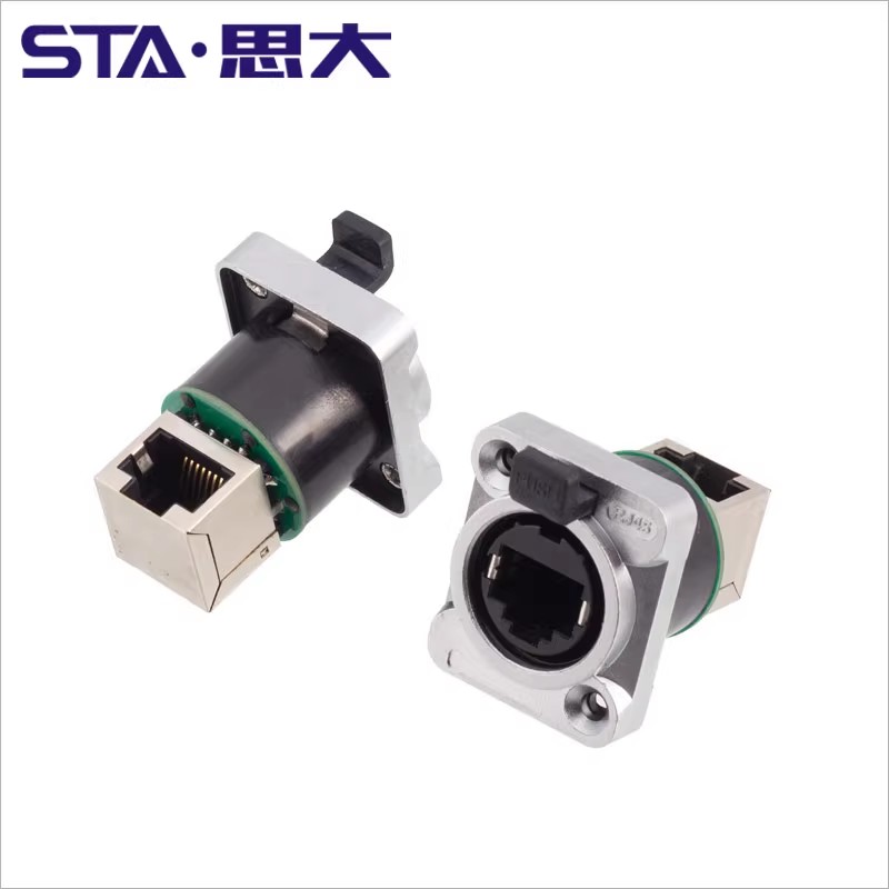 RJ45工業(yè)網(wǎng)線連接器面板安裝式水晶頭插頭插座防水插座雙網(wǎng)口座子