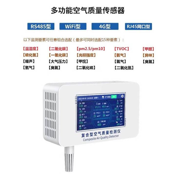 多參數(shù)空氣質(zhì)量檢測(cè)儀民用室內(nèi)pm2.5甲醛vocCO2環(huán)境濃度檢測(cè)