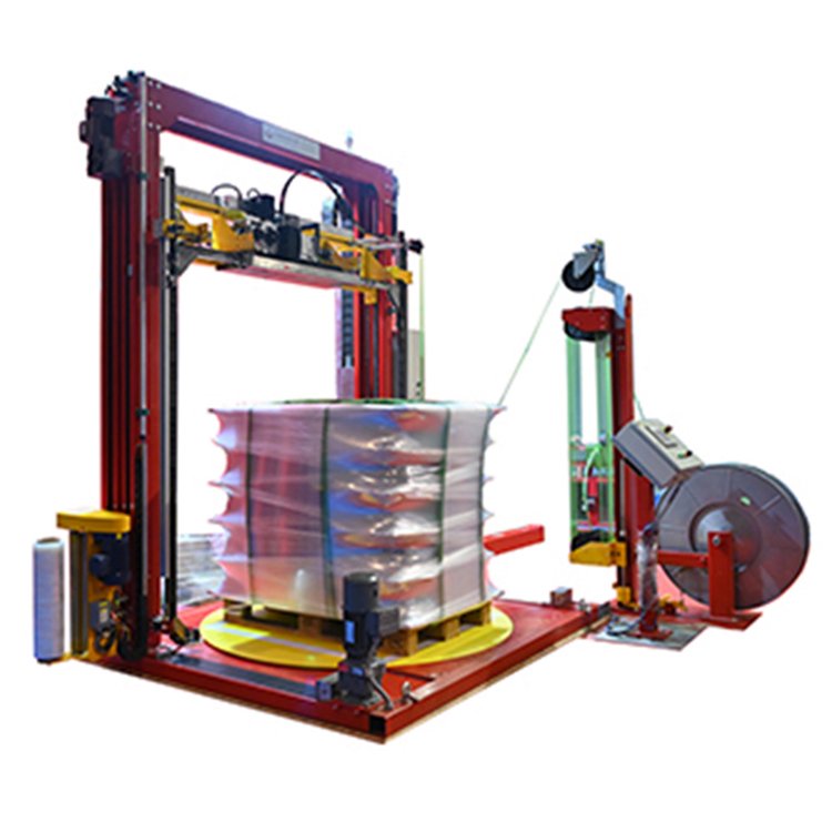 打帶纏膜二合一自動包裝機(jī)，占地小、可移動式的自動打帶、纏膜