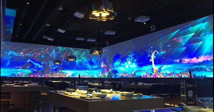 全息3D投影全景宴會(huì)廳、餐廳酒店地面互動(dòng)投影機(jī)拼接融合
