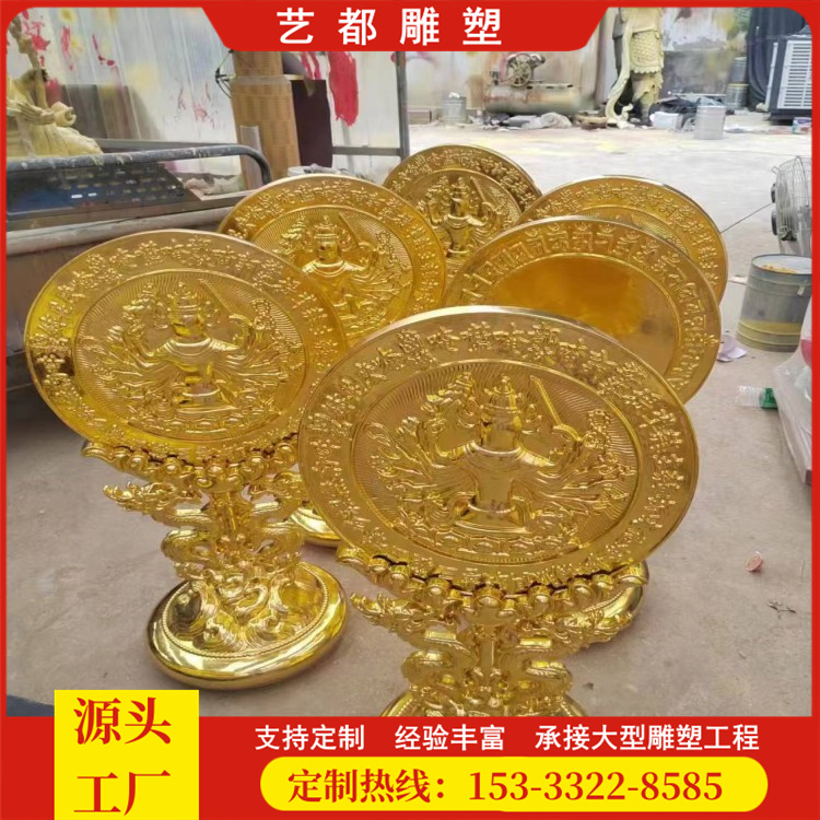 黃銅菩提鏡雕塑擺件玻璃鋼仿古準(zhǔn)提菩薩銅鏡家居客廳擺件